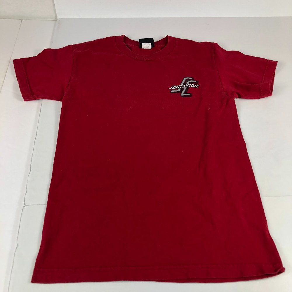 VTG Santa Cruz Skateboards Shirt Men's Small Red & Silver Logo Graphic Print Tee